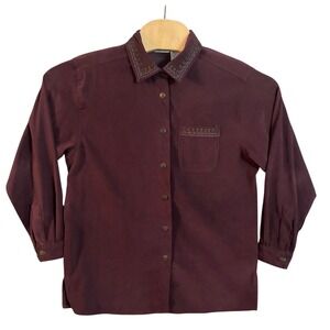 Capacity Womens Plum Purple Embroidered Collar Button Up Shirt Medium L/S Blouse
